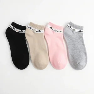 Women's 4-Pack Cute Bear Embroidered No-Show Ankle Socks